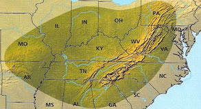 coverage map Wildflowers of Tennessee, the Ohio Valley, and the Southern Appalachians by Dennis Horn and Tavia Cathcart